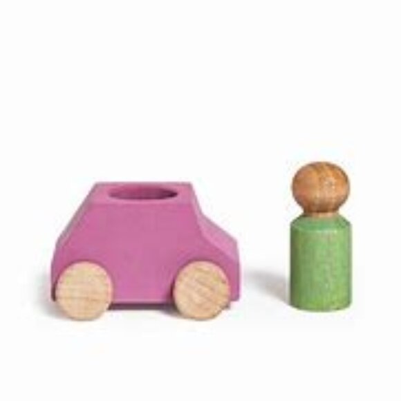 NWT Lubulona Wooden Toy Car & Peg Person - Pink - Picture 2 of 2